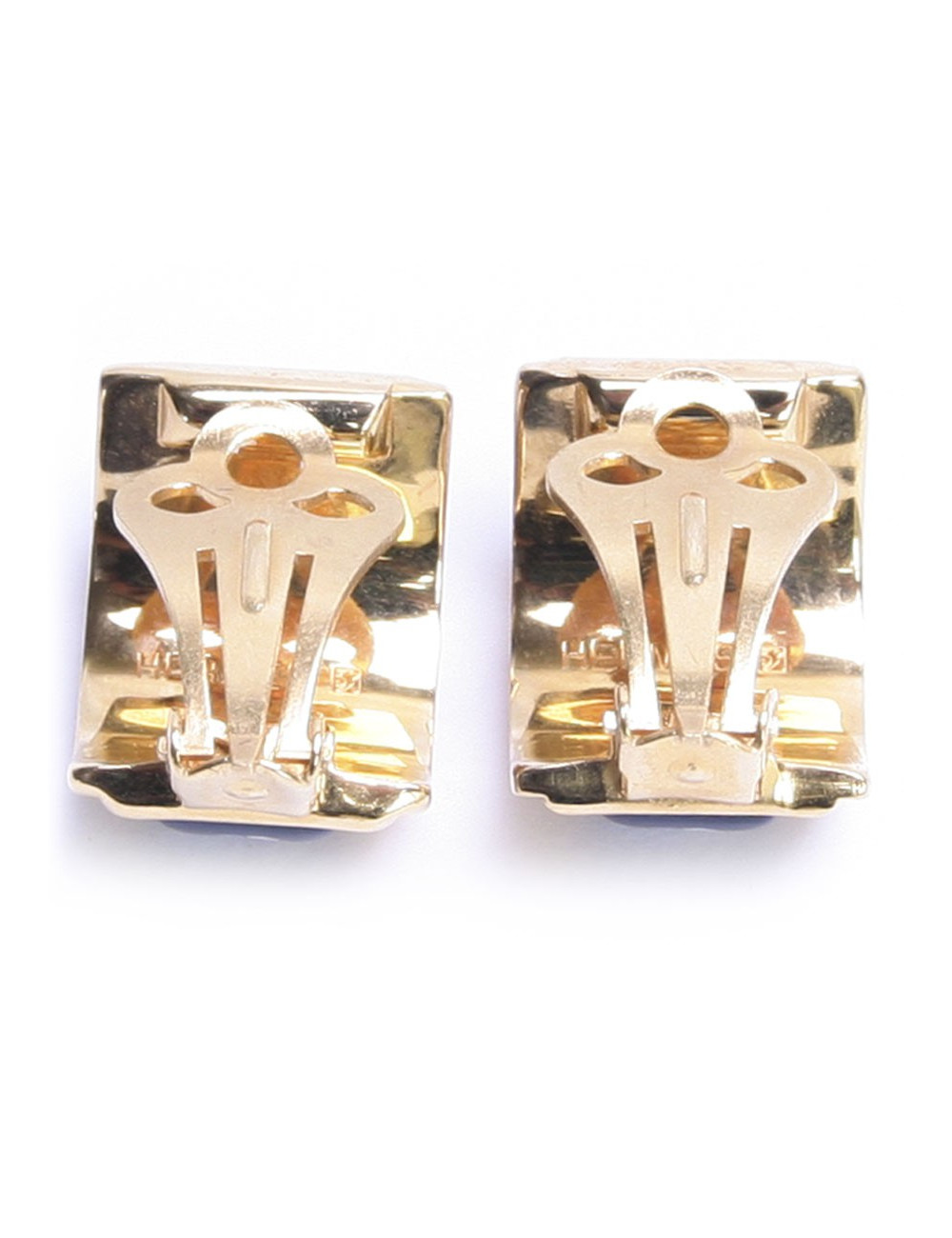 Clips of ear HERMES in gold and blue enamel