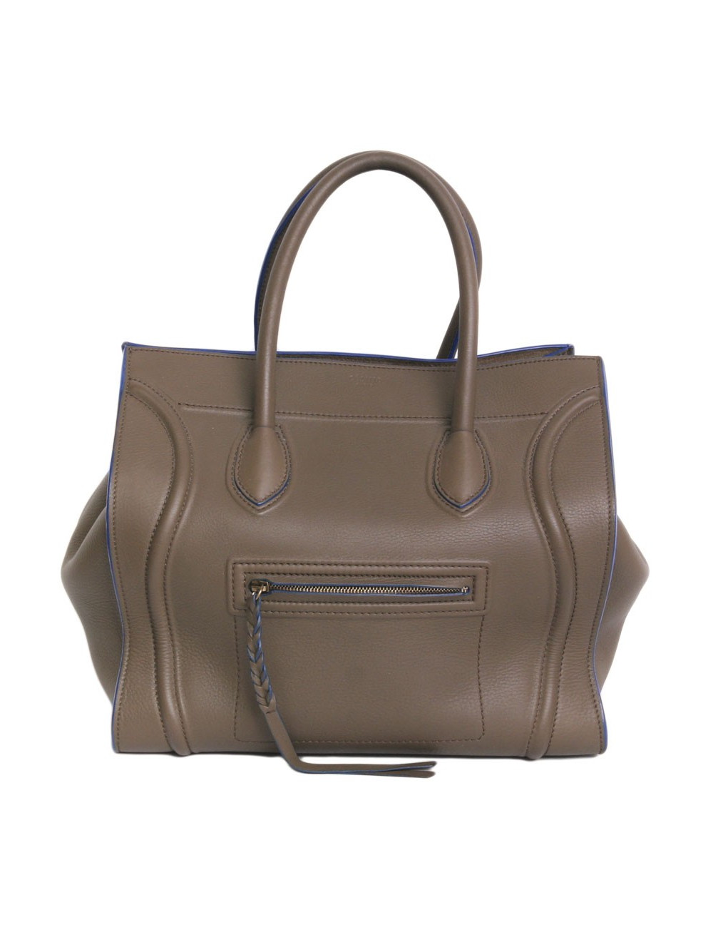 Sac "phantom square" CELINE cuir étoupe et bordures bleues