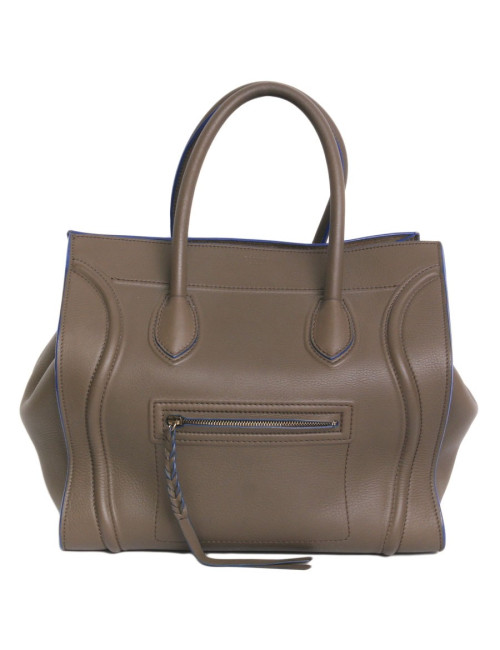 Sac "phantom square" CELINE cuir étoupe et bordures bleues