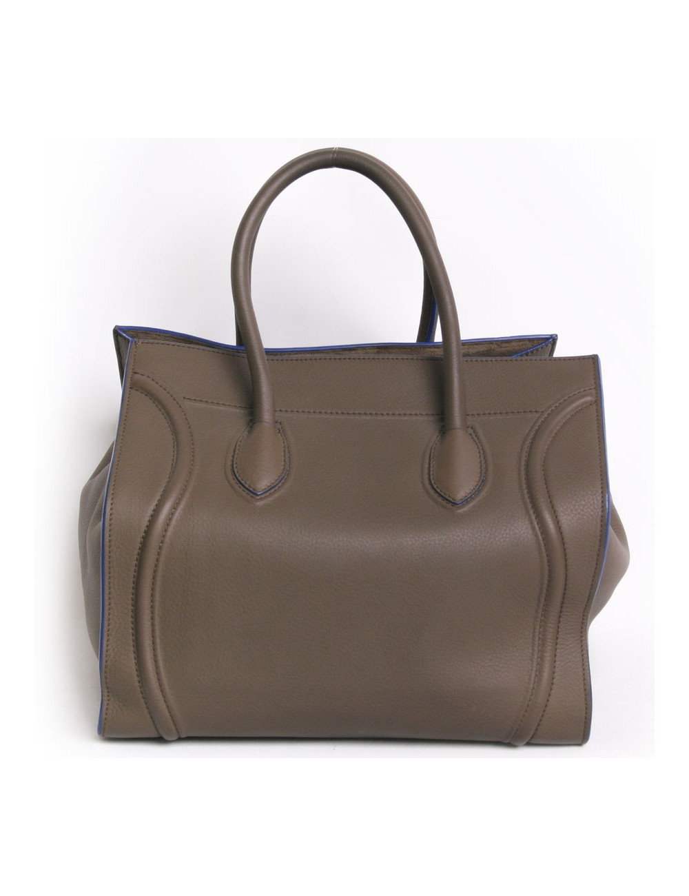 Sac "phantom square" CELINE cuir étoupe et bordures bleues