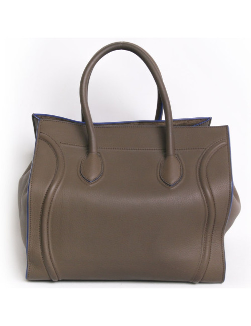 Sac "phantom square" CELINE cuir étoupe et bordures bleues