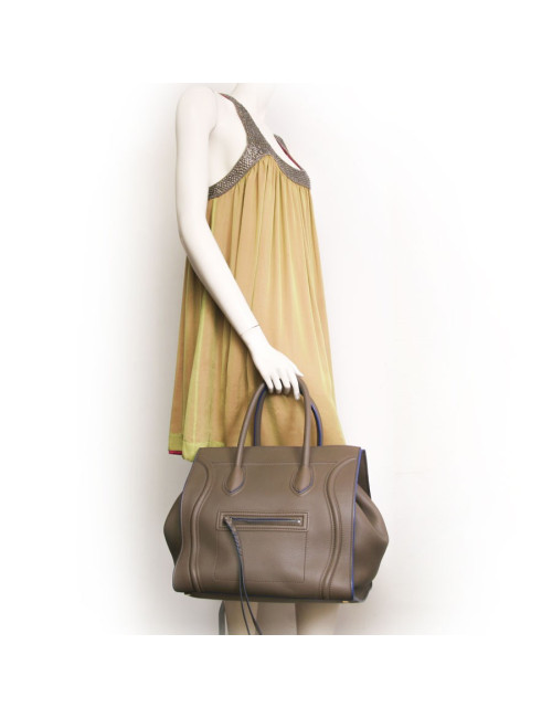 Bag "phantom square" CELINE leather oakum and blue borders