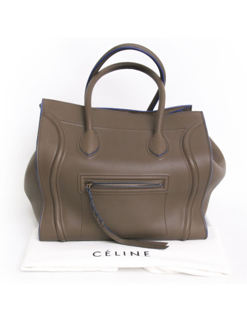 Sac "phantom square" CELINE cuir étoupe et bordures bleues