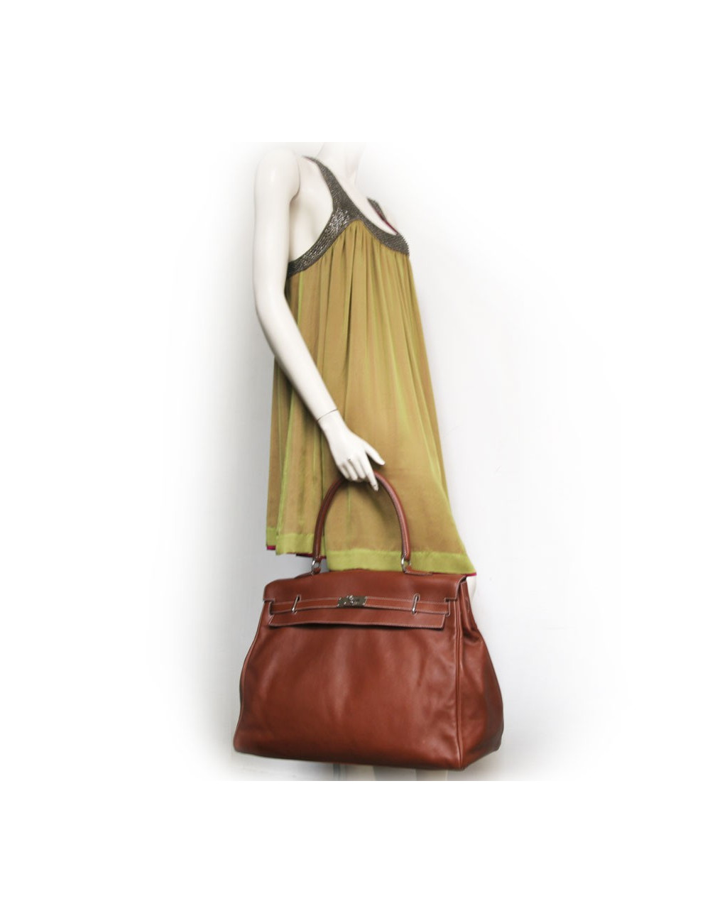Kelly Relax HERMES leather bag smooth Fawn silkim