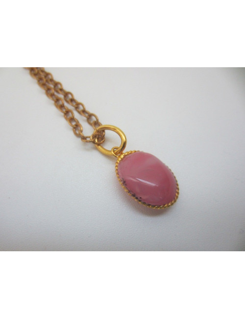 Necklace pendant Pink MARGUERITE of VALOIS in pink glass