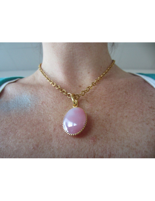 Necklace pendant Pink MARGUERITE of VALOIS in pink glass
