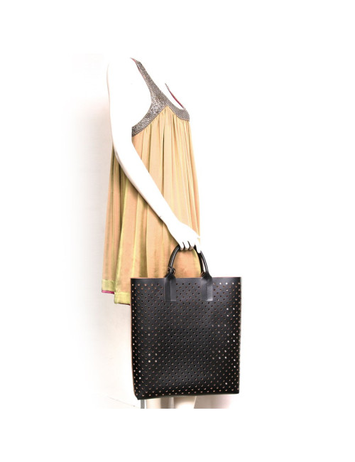 Cabas  MARNI en cuir  perforé  noir