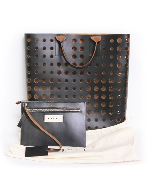 MARNI Tote Leather perforated black