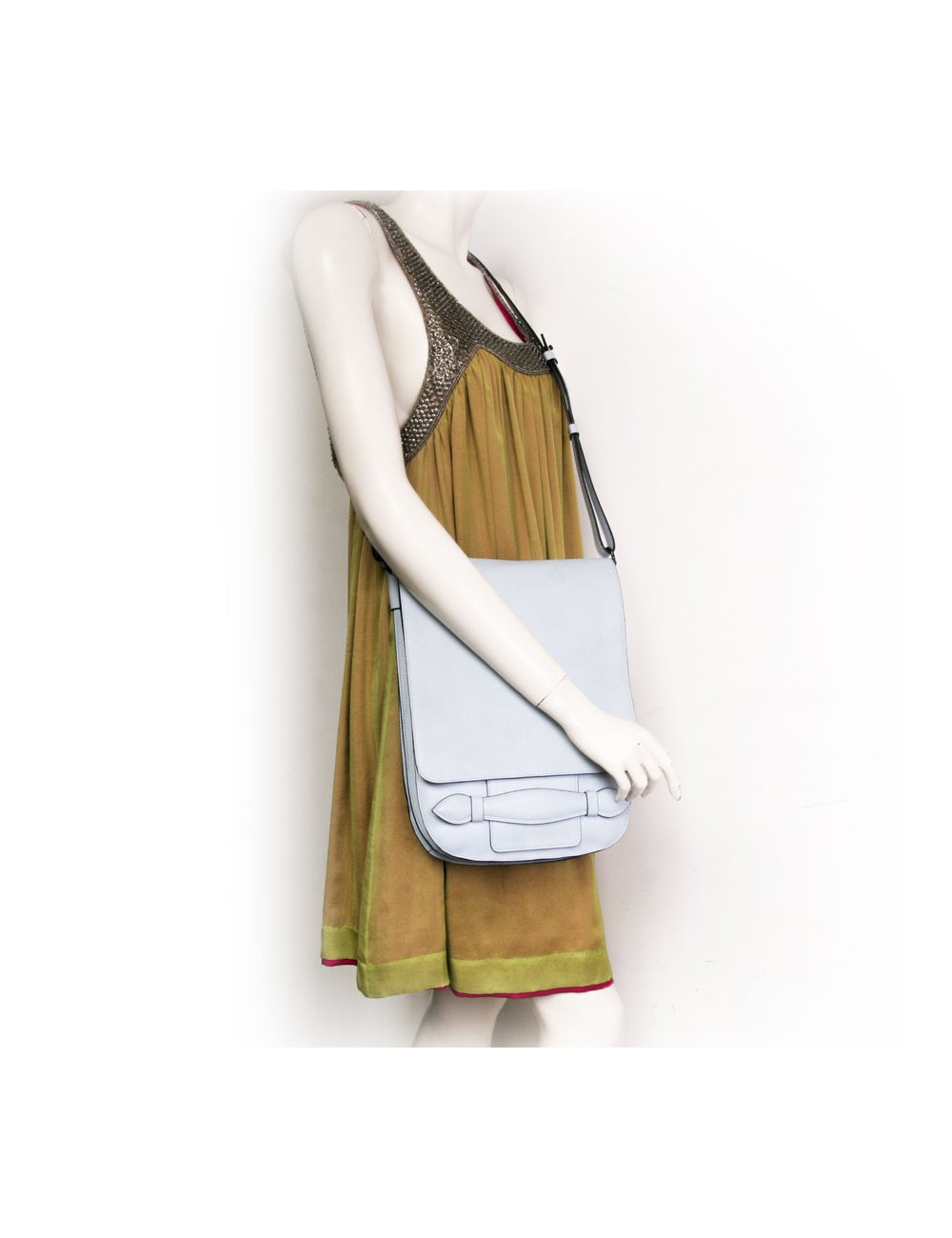 Besace SONIA RYKIEL en veau grainé bleu ciel 