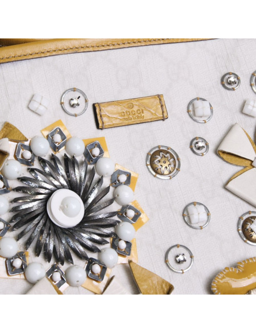 Bag GUCCI TOTE in canvas monogram and yellow exotic leather