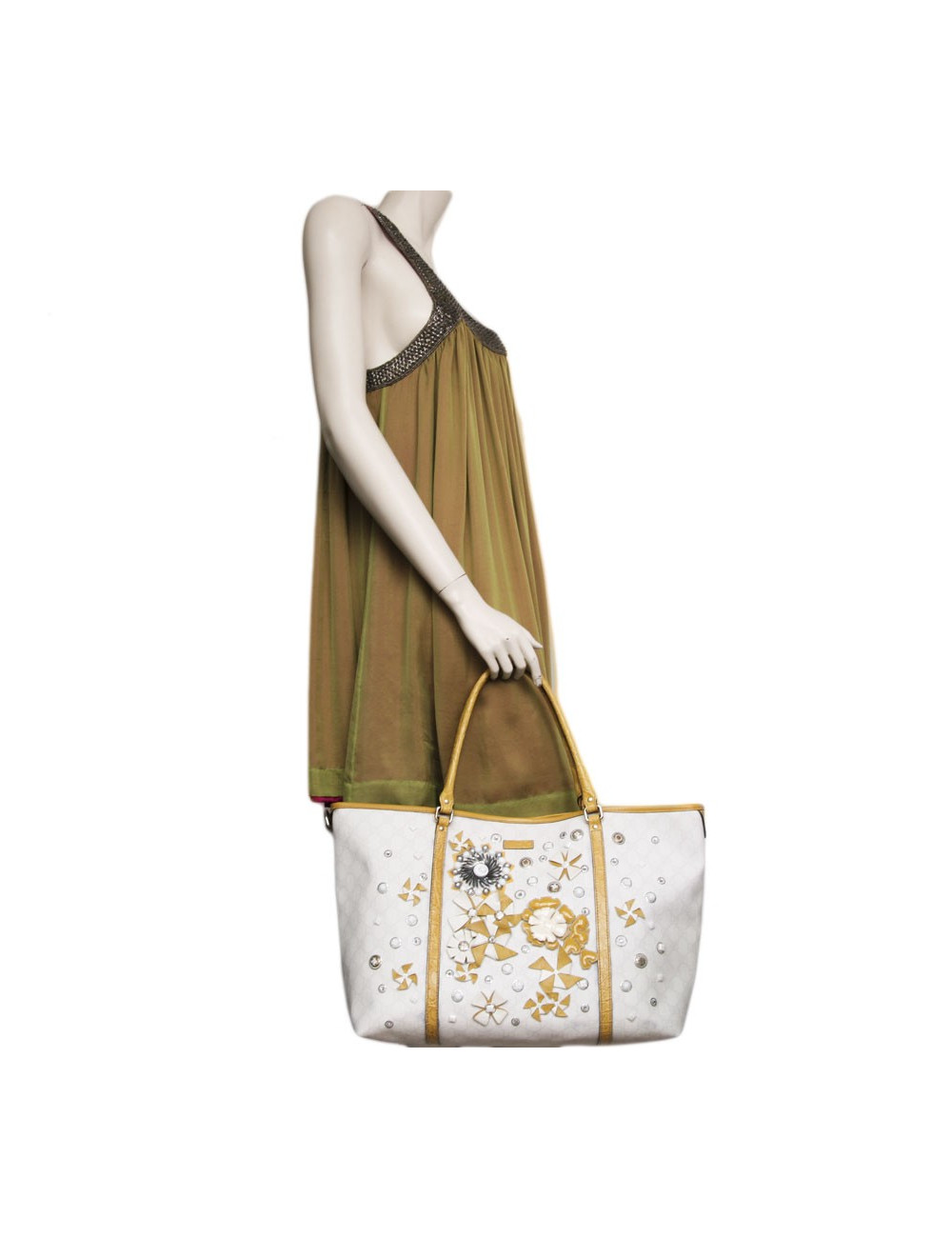 Bag GUCCI TOTE in canvas monogram and yellow exotic leather