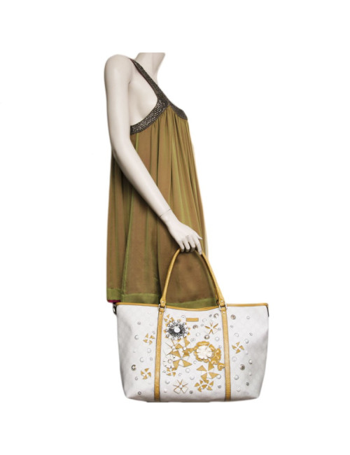 Bag GUCCI TOTE in canvas monogram and yellow exotic leather