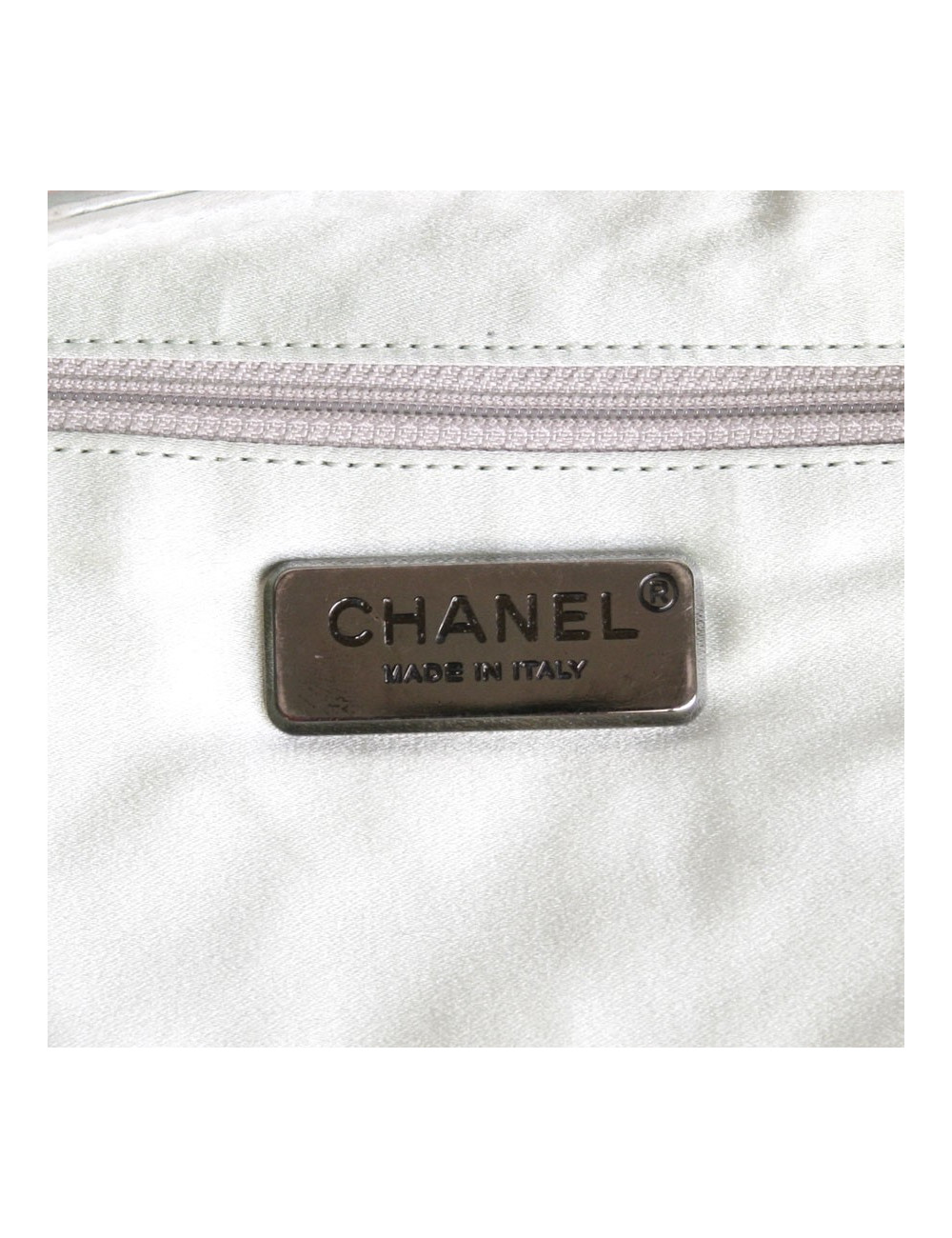 Sac cabas CHANEL en denim bleu et satin duchesse vert d'eau