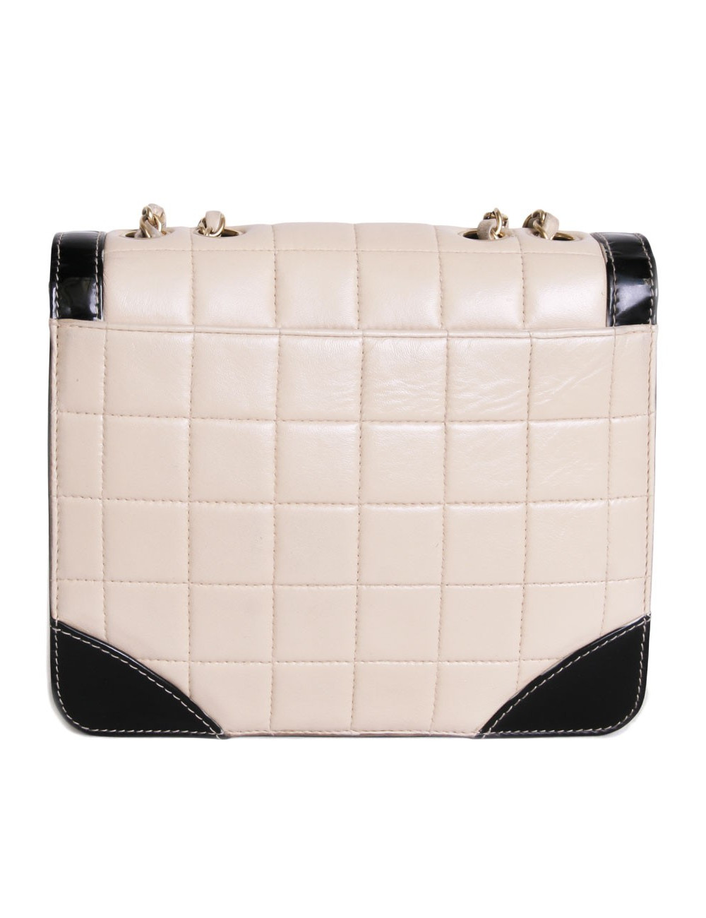 Sac CHANEL en cuir beige et  vernis noir vintage