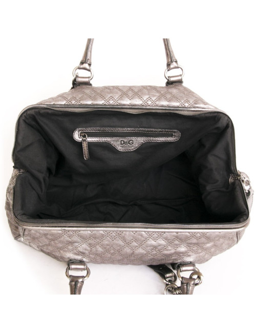 Bag bowling D & G DOLCE & GABBANA silver quilted leather