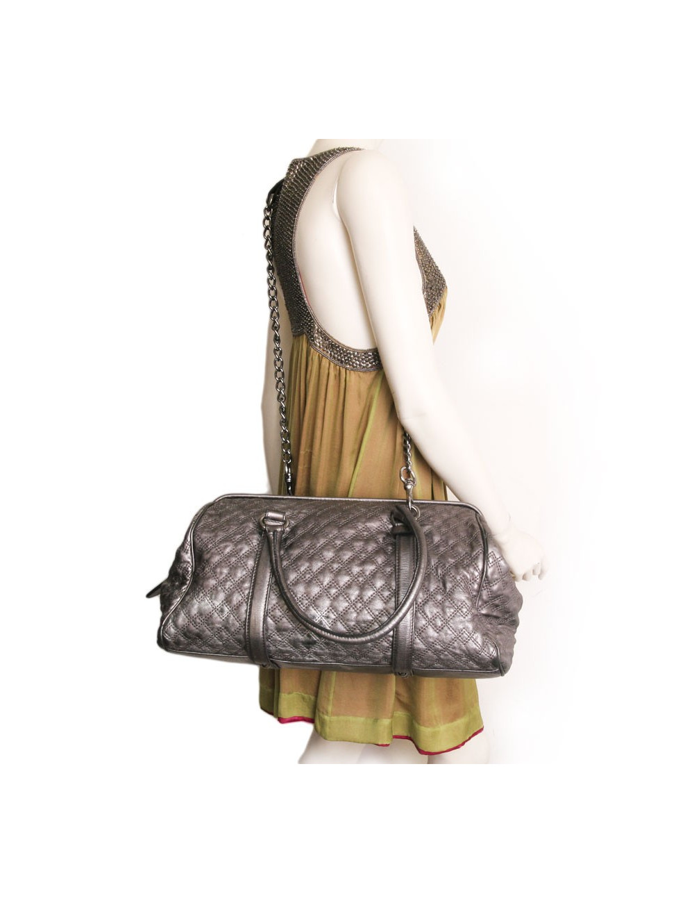 Bag bowling D & G DOLCE & GABBANA silver quilted leather