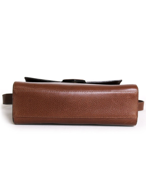 Sac besace REVILLON en cuir marron grain large