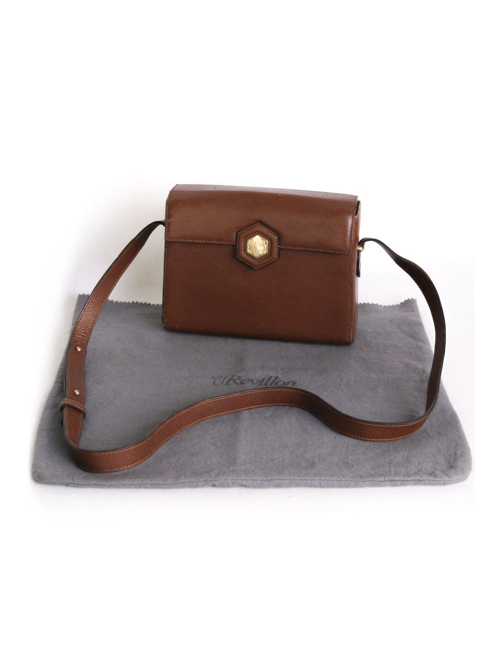 Sac besace REVILLON en cuir marron grain large