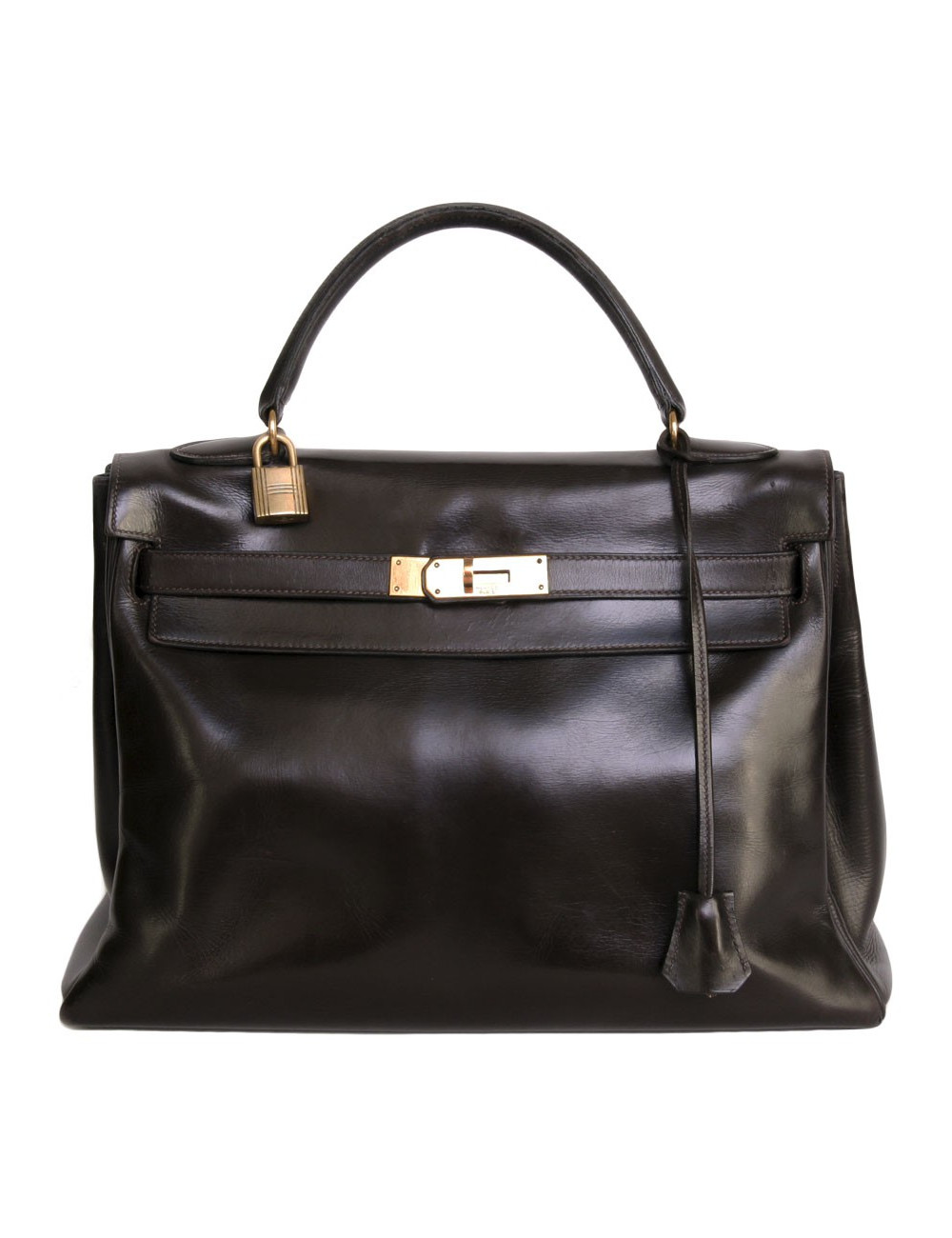 Sac Kelly 32 cuir box marron chocolat Vintage
