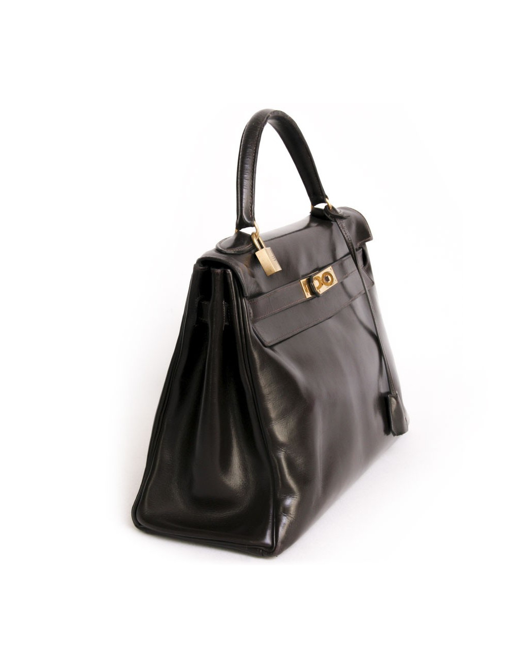 Kelly 32 box chocolate brown Vintage leather bag