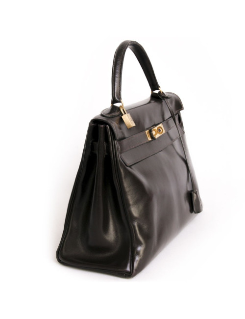 Kelly 32 box chocolate brown Vintage leather bag