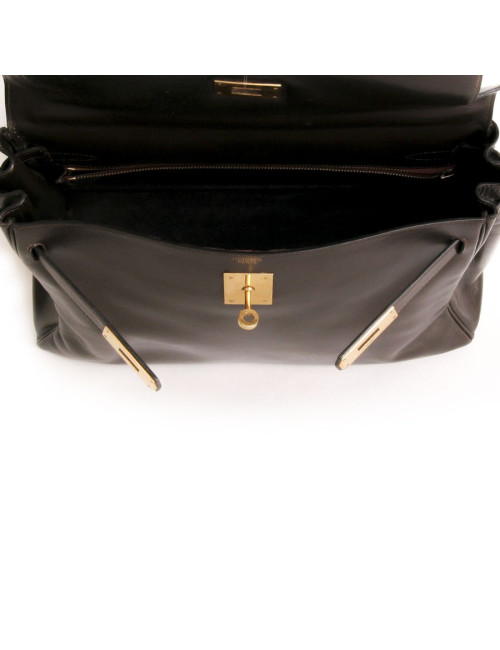 Kelly 32 box chocolate brown Vintage leather bag
