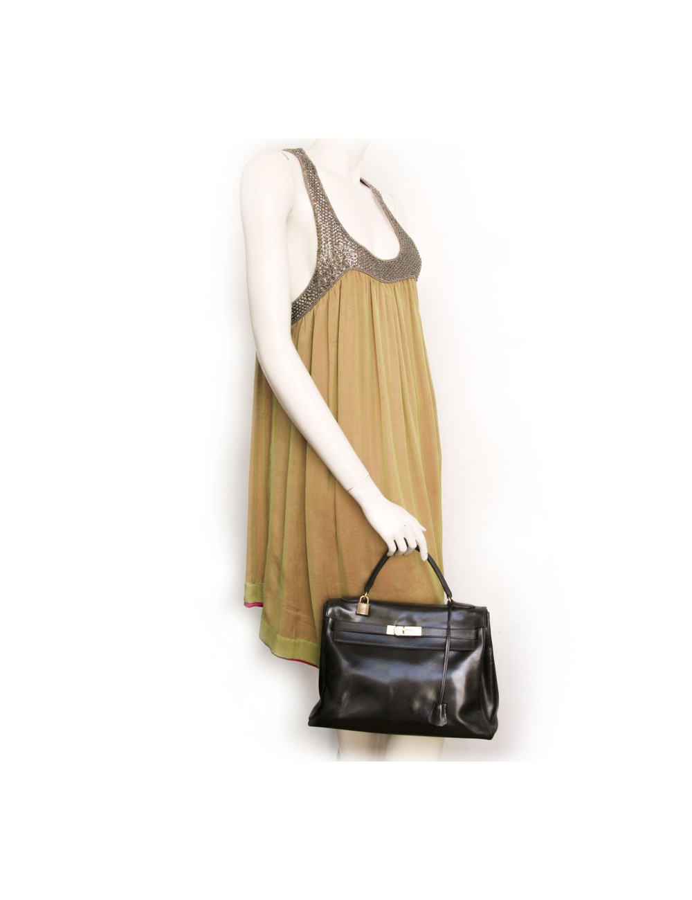 Sac Kelly 32 cuir box marron chocolat Vintage