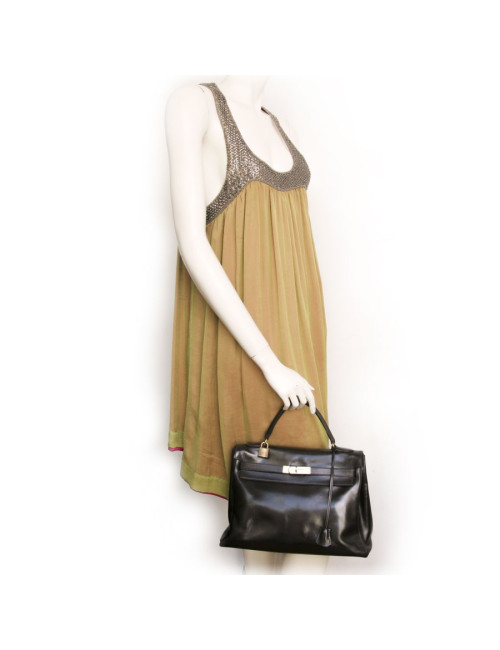 Sac Kelly 32 cuir box marron chocolat Vintage