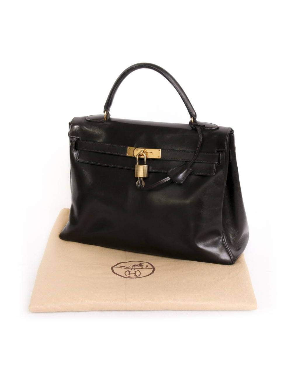 Sac Kelly 32 cuir box marron chocolat Vintage