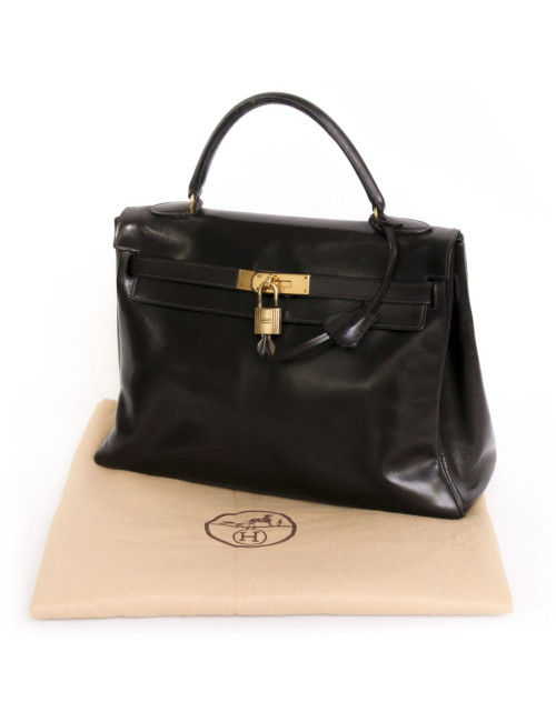 Kelly 32 box chocolate brown Vintage leather bag