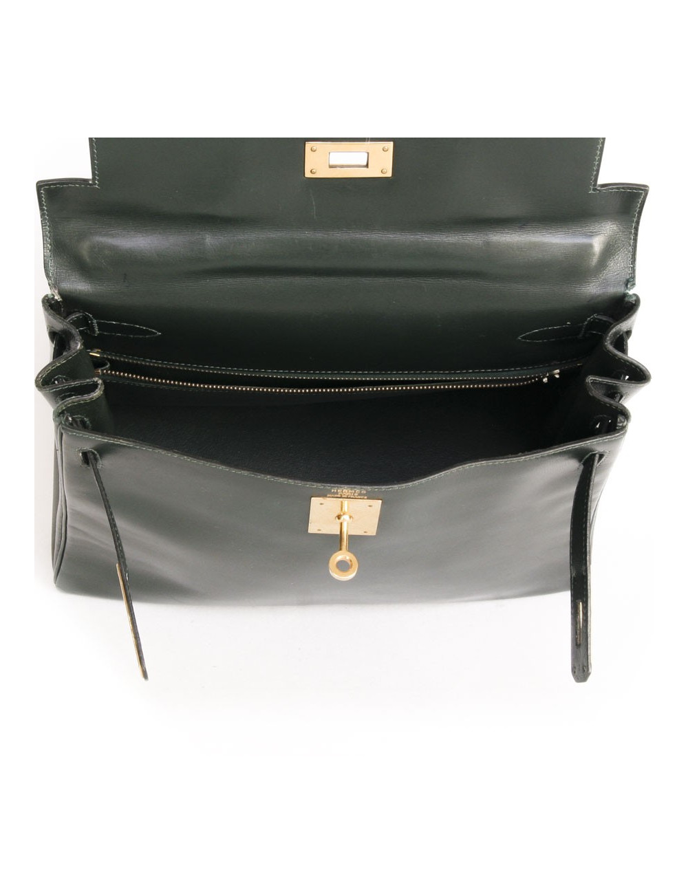 28 leather box green HERMES Kelly bag