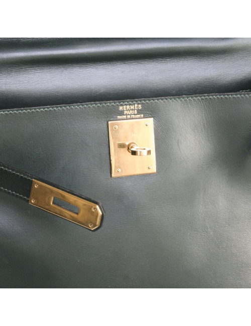 Sac Kelly 28 cuir box vert Véronèse Vintage
