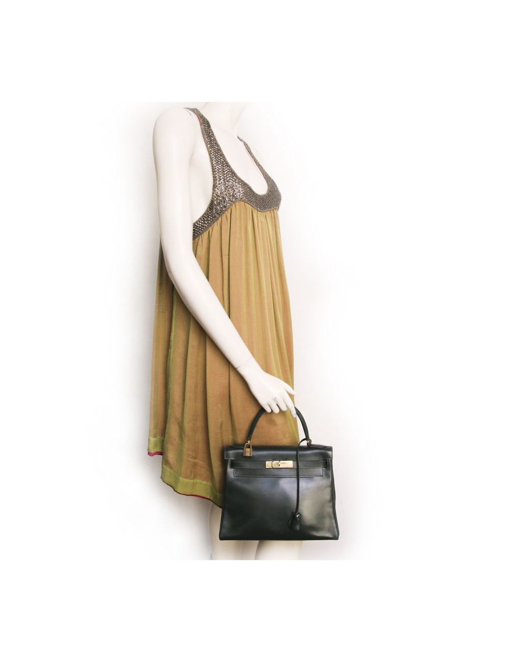 28 leather box green HERMES Kelly bag