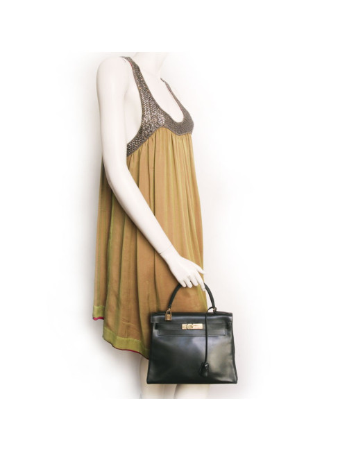 28 leather box green HERMES Kelly bag