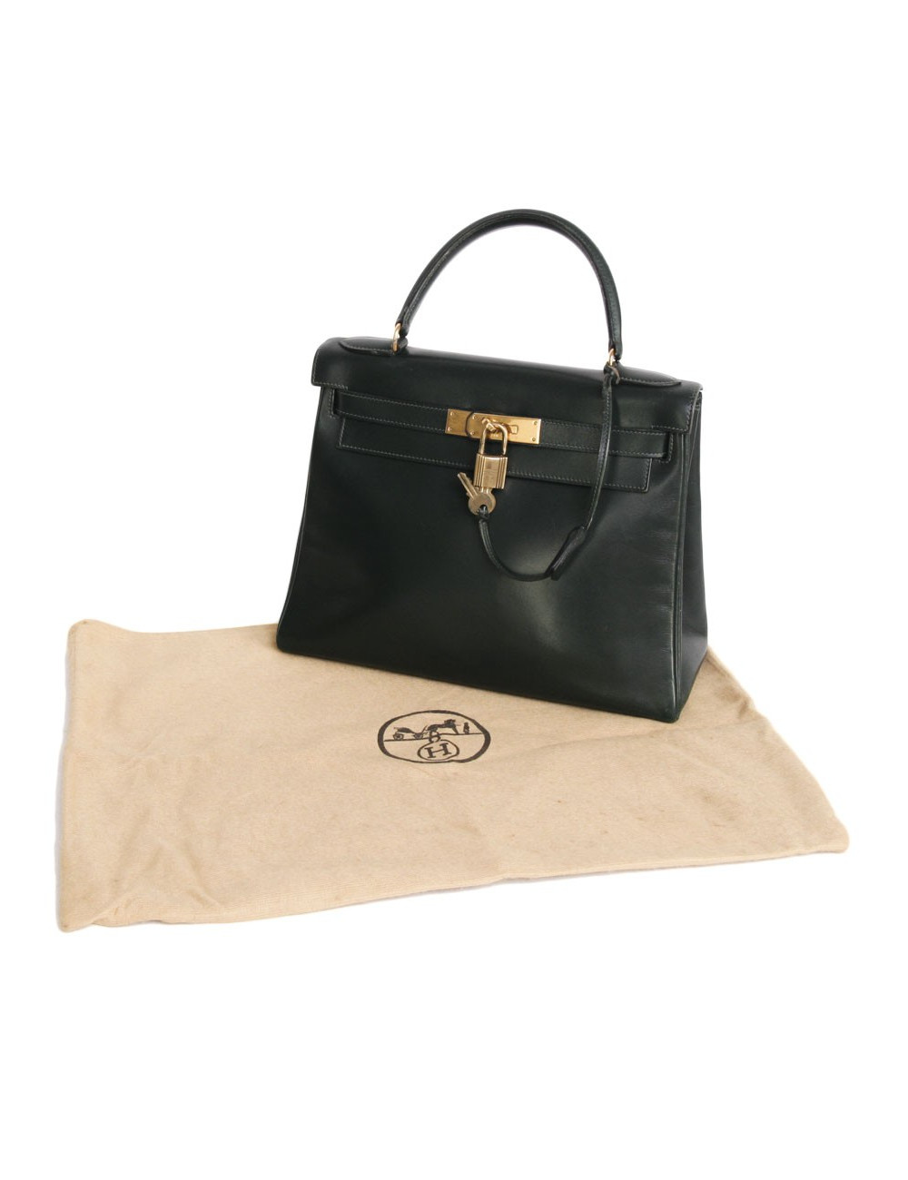 Sac Kelly 28 cuir box vert Véronèse Vintage