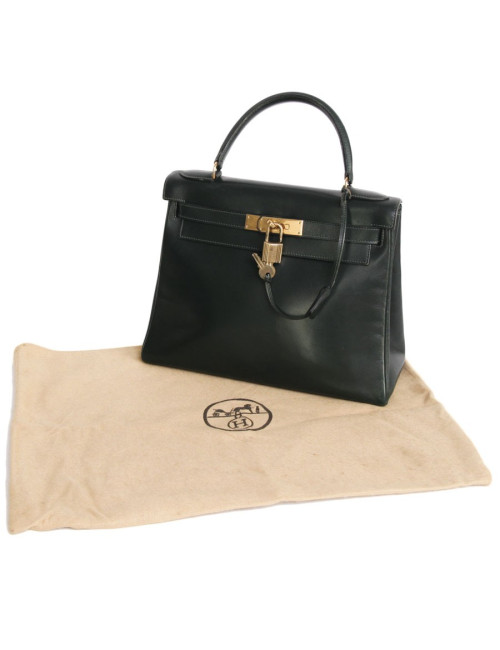 Sac Kelly 28 cuir box vert Véronèse Vintage