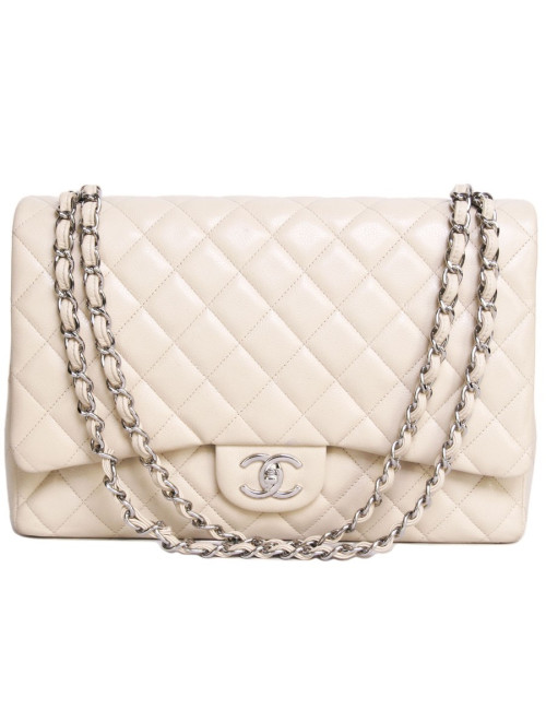 sac CHANEL maxi jumbo en cuir beige