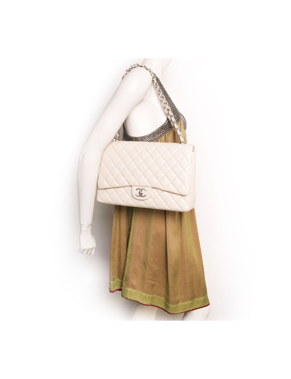 CHANEL jumbo caviar beige leather Maxi bag