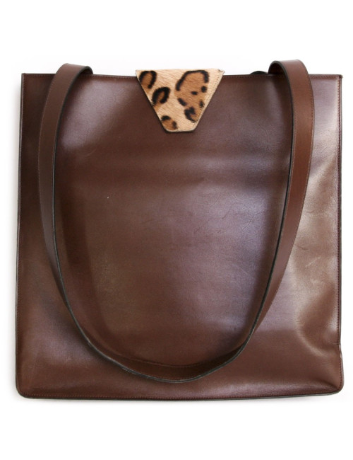 CHRISTIAN DIOR bag in brown box leather and leopard pattern skin