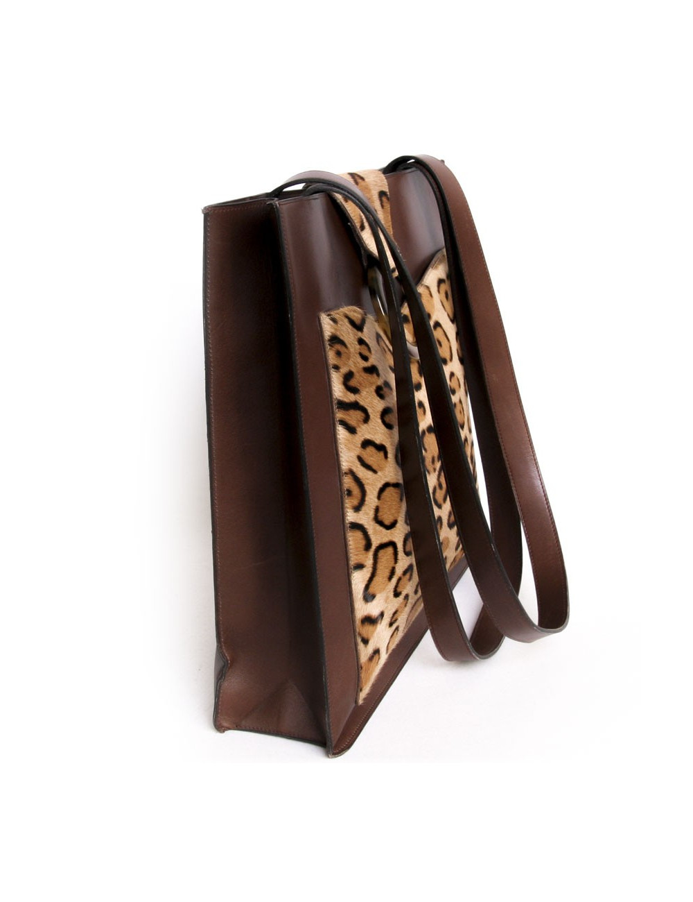 Sac CHRISTIAN DIOR en cuir et peau façon léopard