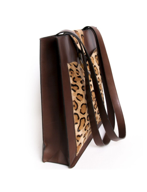 Sac CHRISTIAN DIOR en cuir et peau façon léopard