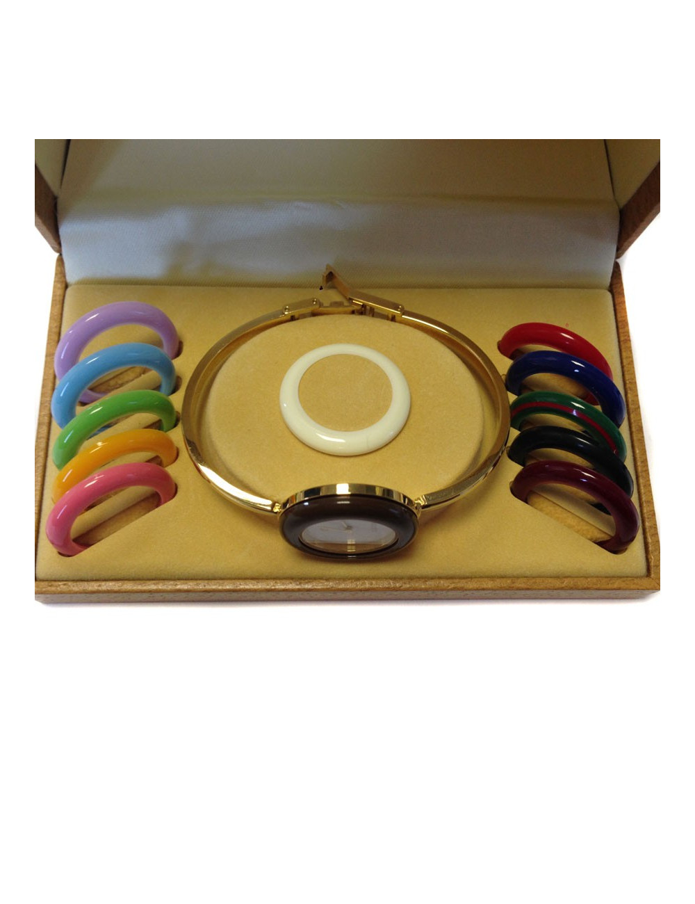 montre GUCCI "timepieces" bracelet doré cadran modifiable plastifié