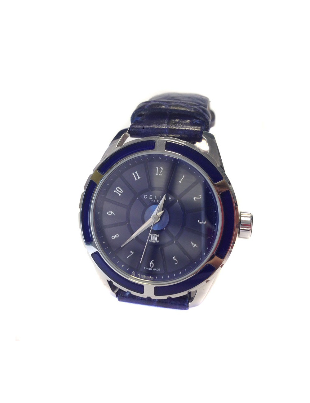 Montre CÉLINE en  acier et bracelet croco bleu océan