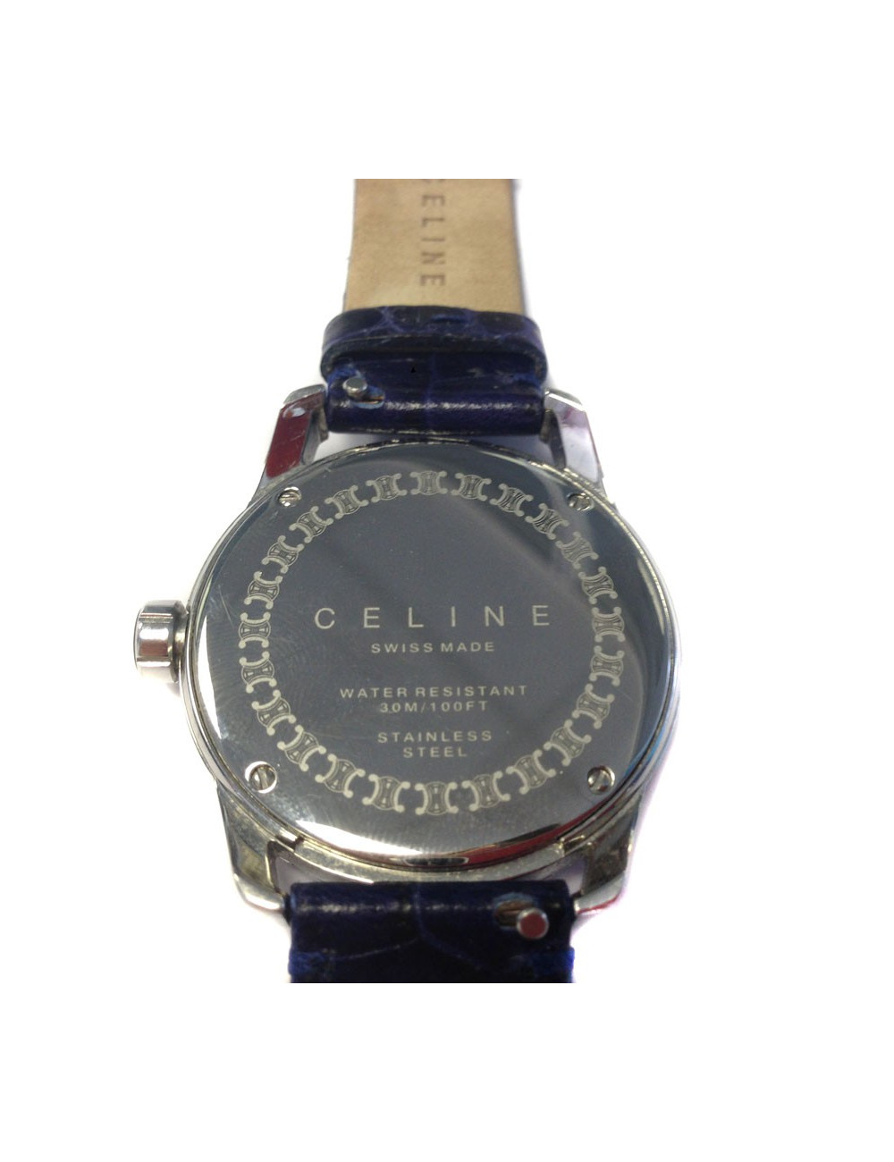 Montre CÉLINE en  acier et bracelet croco bleu océan