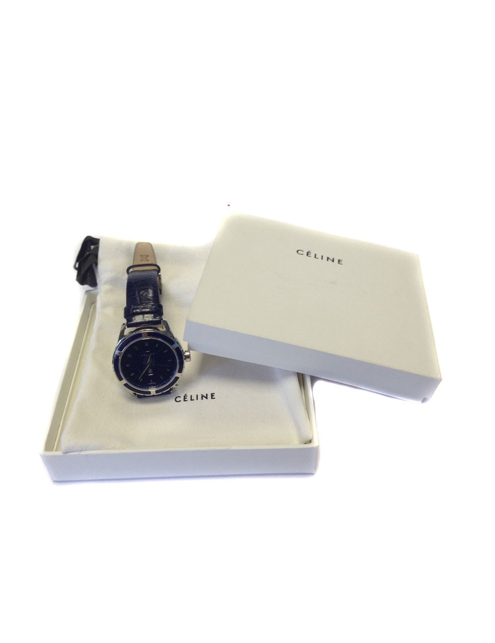 Montre CÉLINE en  acier et bracelet croco bleu océan