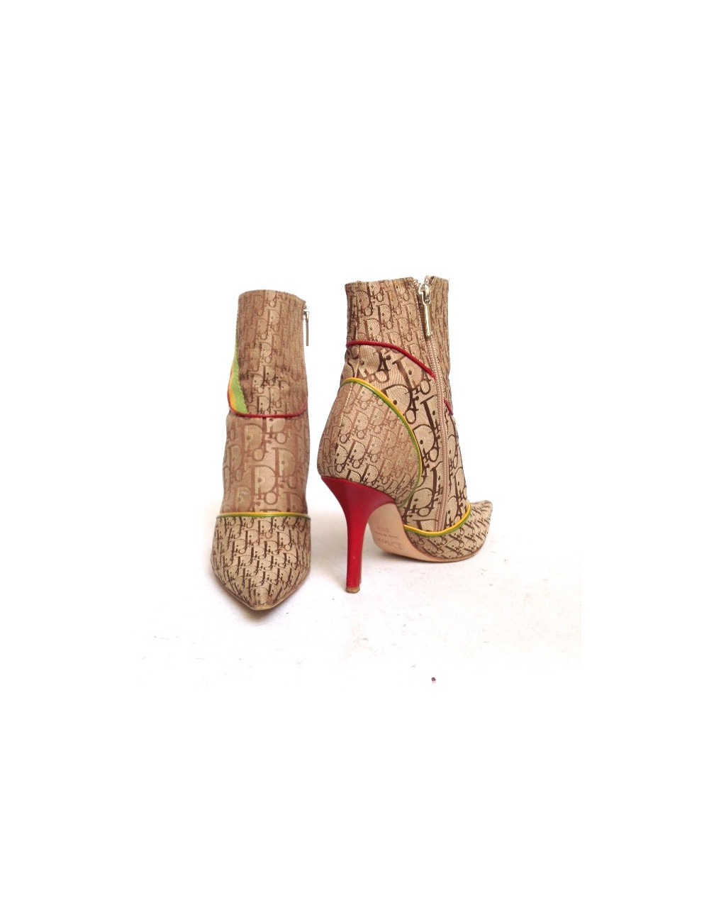 bottines à talons DIOR t 38.5 en toile monogrammée et cuir