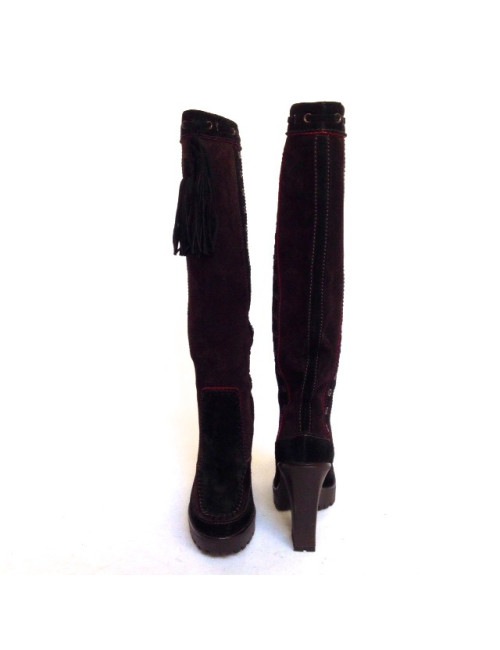 Bottes YVES SAINT LAURENT T. 38 en daim bicolore marron et noir