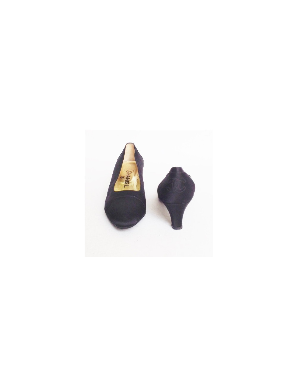 Escarpins couture CHANEL T37.5 en satin duchesse  noirs