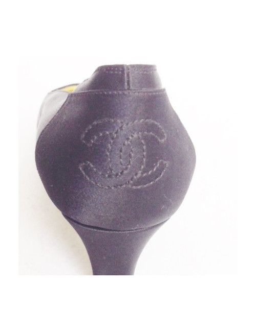 Escarpins couture CHANEL T37.5 en satin de chaine  noirs