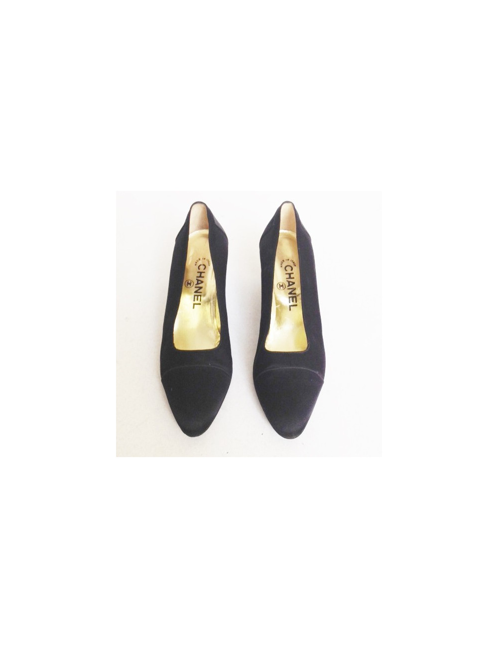 Escarpins couture CHANEL T37.5 en satin duchesse  noirs